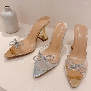 Sandals Summer Women's High-heeled Wine Glass Heels Pointed-toe Rhinestone Shoes Strap-on Slippers