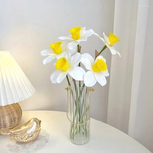 Decorative Flowers 3/5pcs Artificial Narcissus Bouquet Fake Flower Home Desktop Arrangement Wedding Party Decoration Daffodil Ornaments