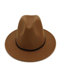 Модная винтажная женская шерсть федеральная шляпа Mens Fedora Trilby просто плетеная веревка, украшенная Panama Flat Brim Jaz Formal Hat 28033608183544