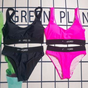 Kadınlar Logo Mektubu Bandaj Yastıklı Tanklar Sütyen ve Üçgen Panties Mayo Neon Renk Tasarımcısı Bikini Smlxl