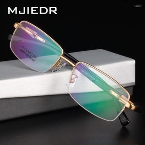 Solglasögon ramar Mjiedr Titanium Glasses Frame Business Men Square Eyewear Male Classic Semi-Rimless Optical Recept Eglasses