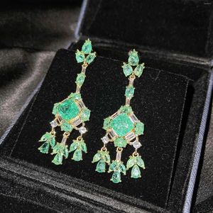 Dangle Earrings Brand Vintage Gold Color For Female Ladies Lake Green Lab DiamondCZ Butterfly Petal Luxury Jewelry