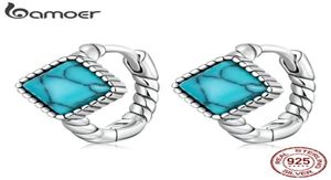 Hoop Huggie 925 Sterling Silver Blue Square Turquoise Ear Buckles for Women Simple Style Earrings Fine Jewelry 2210087410041