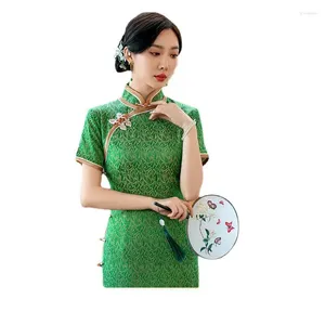 Roupas étnicas Cheongsam Tang Suit Elegância Retro Banquete de renda chinesa Slim-Fit Party Waist Tight Po