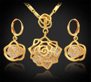 Vintage Infinity Elegant Rose Cubic Zirconia örhängen Pendant Set 18k Real Gold Plated Fashion Jewelry Set för Women1573489