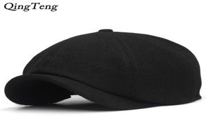 Solid Black Vintage Men Berets Caps Wool Beret Hat French Peaked Caps Female Casual Newsboy Cap Wool Ivy Boinas Pumpkin Hats2909764