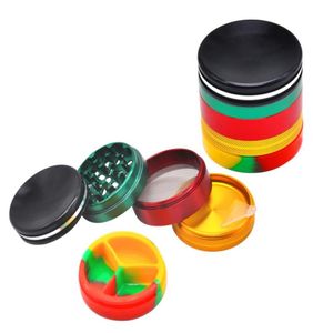 Rasta Color Aluminium Smoking Herb Grinder z silikonowym łapaczem skrytki 63 mm 5 sztuk metalowy tytoń ziołowy kruszarka szlifierka Accessor5699358