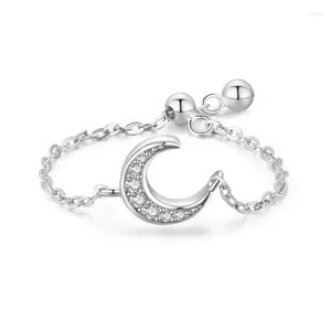 Clusterringe S925 Sterling Silver Moon Sparkling Diamond Ring für weibliche Schauspielerin elegante leichte Luxus Offenkette modisch