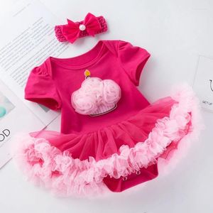 Kleidung Sets Geburtstagsmädchen Kleidung Kleinkind Strampler Tutu Kleid und Bugstadband Kinder Set Princess Party Outfits