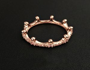 Nuovo anello a corona placcata in oro rosa 18k con scatola regalo originale di diamante CZ per 925 anelli di gioielli in argento sterling Women4794187