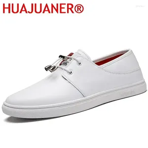 Casual Shoes Men Leather Fashion Formal Office Business Leisure Walk Gentleman Footwear High Quality Lace-up Solid White