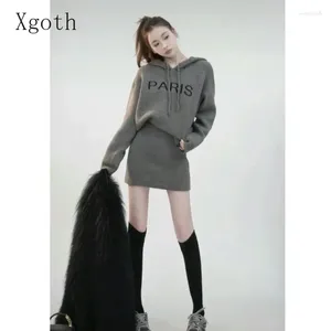 Abiti da lavoro xgoth Spring Women Skirt Set coreano in stile occidentale Pullover con cappuccio a maglia