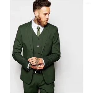 Ternos masculinos Homens verde -escuro 3 peças pico de lapela de alta qualidade noivo Tuxedos vestido de baile de casamento homem blazer calça de colete