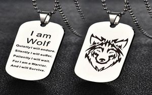 Mode Wolf Anhänger Halskette Doppelseite Graviert Ich bin Fans Geschenkhund Schmuck Schlüsselketten 7503866