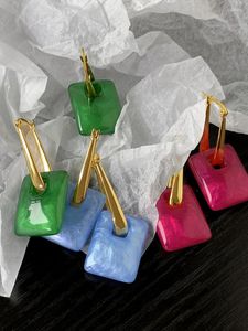 Brincos de garanhão Huanzhi Fashion acrílico quadrado Drop colorido de ouro para mulheres Pendientes vintage presentes