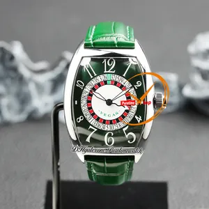 Cintree Curvex 5850 Vegas Automatic Unisex Mens Women Watch Steel Case Green Guilloche Dial Central Routte Rings Кожа