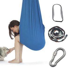 Hammocks Adjustable Hammock Yoga Fitness Tool With Extension Straps Carabiners Childrens Elastic Swing Sensory Training To Relieve