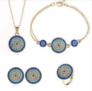 Summer Statement Turkey Blue Eyes Jewelry Set Necklace Earrings Stud Ring Bracelet Bohemian Vintage Jewelry Sets For Women82777894730795