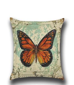 Tampa de almofada impressa 4545cm Caso de linho de linho de algodão cor da cor da cor da borboleta de borboleta decoração de sofá -cama capas de almofada 8461555