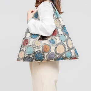 DrawString nisch design retro textur kvinnors axelväska fashionabla mångsidiga pendling canvas underarmsäckar stor kapacitet handväska