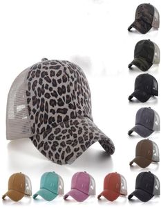 Pony Hats various Colors tail Washed Mesh Back Leopard Plaid Camo Hollow Messy Bun Baseball Cap Trucker Hat5280027