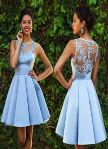라이트 스카이 블루 짧은 홈 커머스 드레스 깎아 지른듯한 목 소매 레벨 레이스 레이스 새틴 주름 패션 짧은 파티 드레스 플러스 크기 아프리카 Pro5502319