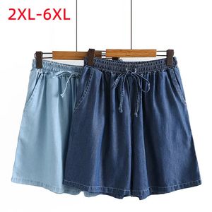 Джинсовые шорты Ladies Summer Plus для женщин Большая свободная синяя джинсовая ткань 3xl 4xl 5xl 6xl 240420