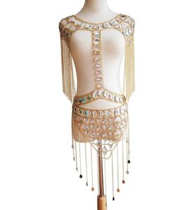 Classic Tassels Style Ladies paljett Akrylskedjan Halsband Kampanjer Fashion Sexig Beach Belly Body Chain Set Smycken T2007477078