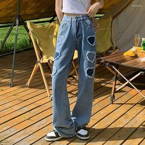 Jeans womans fashion love patch design da donna in alto in alto dritta streetwear pantaloni di jeans lady blu casual pantaloni autunno 2024