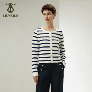 Kvinnans jackor Lilysilk Merino Wool Cardigan för kvinnor 2024 Vårknappad nautisk stil elegant yttre tvinnad hemjacka