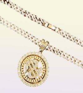 Men Hip Hop Bling Crystal Rotatable Dollar Pendant Necklace Luxury Iced Out 56CM Rhinestone Cuban Chain Necklaces Punk Jewelry237p7119933