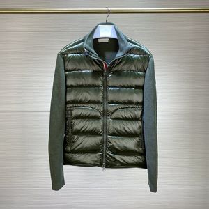 EUOPE MEN STAND COLLAR DOWN COATウール編みのスプライシングデザインジャケットシンスリムパーカーグリーンブラックカラーサイズm-xl