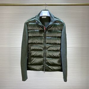 Euope Men Stand Collar Down Coat Wool Knitting Splicing Design Jacket Thin Slim Parkas Green Black Color Size M-XL