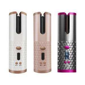 Bezprzewodowa automatyczna rurler do włosów USB ładowne curling Iron Curls Fale LCD Wyświetlacz ceramiczny obrotowy fala Styer4824003