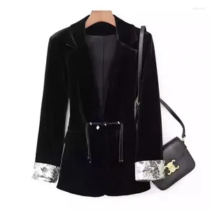 Women's Suits Luxury Black Blazer 2024 Spring Autumn Chinese Style Long Sleeve Suit Coat Big Size Retro Button Velvet Top Jacket K895