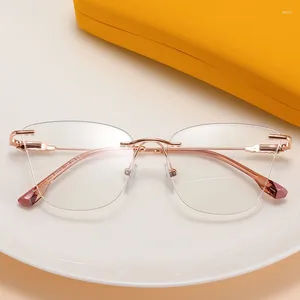 Solglasögon 2024 Vintage Cat Eye Glasses Frame Women Clear Lens Metal Blue Light Blocking Rimless Female Decoration Spectakles