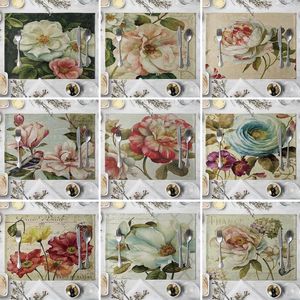 Tischmatten Vintage Blume bedrucktes Placemat Leinenwäsche Pad Home Dinner Decor 2pcs