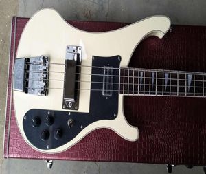 Anpassade 4 strängar 4003 Cream White Electric Bass Guitar Checkerboard Body Binding Pearl Triangle Inlay Chrome Hardware Black Pic7446406