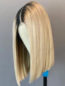 Bob Lace Front -Perücken Full Lace Perücken 1B613 Blonde Farbe Straight Middle Teil vorgezogener natürlicher Haaransatz für Baby Haar8961830