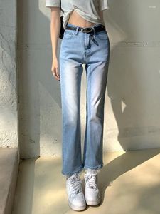 Women's Jeans Lace Cotton Stretch Ankle-length Denim Pants Women Blue High Waist Straight Spring Summer 2024