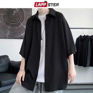 Men's Polos LAPPSTER Korean Fashion White Plain Shirt 2023 Extra Large Luxury Retro Shirt Japanese Street Clothing Black Short sleeved ShirtL2403