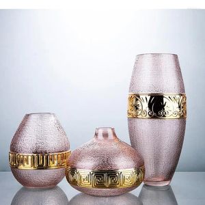 Vases Golden Texture Glass Vase Dried Flowers Simple Hydropone Gold-plated Crafts Desk Decoration Ornaments Modern Home