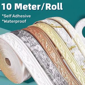 10MROLL 3D SELFAKTİF VINIL DUVAR TRIM HATTI KAPALI Sınır Diy Oda Dekoru Ev Su Geçirmez Süpürgelik Duvar Kağıdı Çıkartma 240429