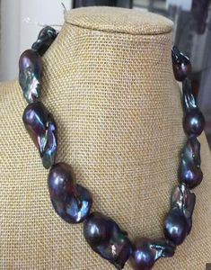 Fine Pearls Jewelry Oszałamiająca 2830 mm Ogromne barokowe pawie niebieski naszyjnik perłowy 18 -calowy 925S8988783