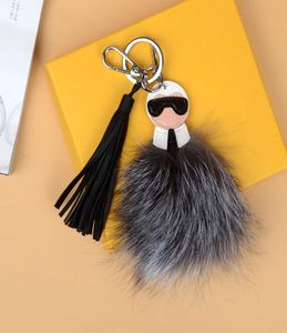 2018LUXURY LOGO Y KARL Äkta tvättbjörn päls Pompom Bugs Bugs Charm Keychain Plush Key Ring Leather Tassel Pompom1256323