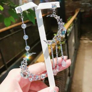 Dangle Küpeler Kore Metal Kristal Asimetrik Ay Kadınlar İçin Uzun Damla Moda Boucle D'Oreille Partisi Takı Hediyeleri