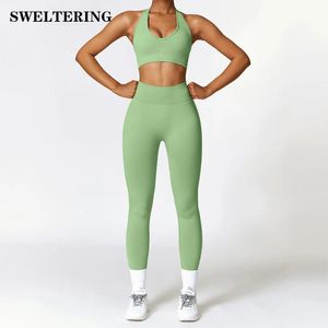 2PCS Yoga Roupas conjuntos de roupas esportivas femininas Leggings de cintura alta definir trajes de ginástica de ginástica de ginástica de ginástica de ginástica