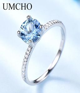 Umcho criou o Sky Blue Topaz Gemstone 925 Sterling Silver Rings for Women Wears Weands Engagement Fine Jewelry Party Gift9535889