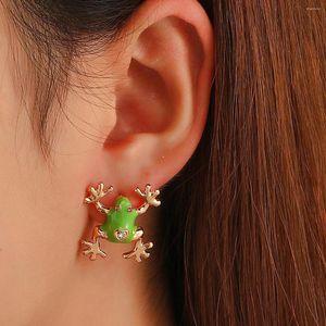 Kolczyki stadniskie Kreatywna emalia zielona żaba dla kobiet urocze geometryczne zabawne zwierzęta osobowość retro prezenty biżuterii