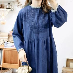 Abiti casual 118 cm Bust Spring Autumn Women Women Mori Kei Girl Sliose Plus Size Floral Rama Comeo Cotton di denim comodo